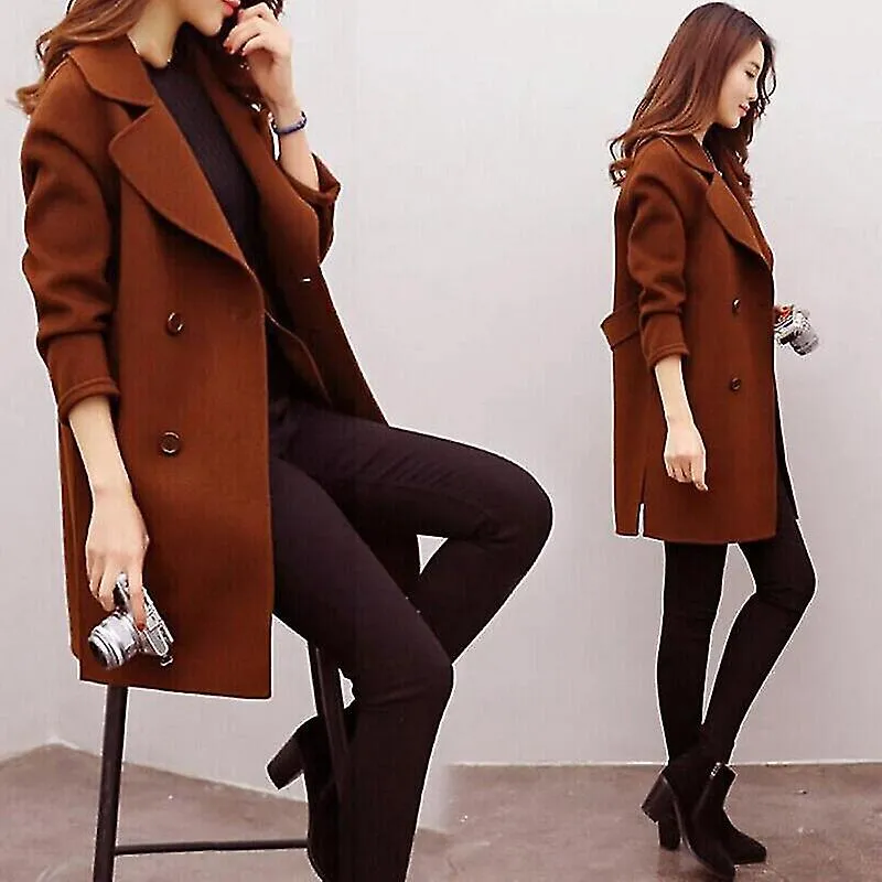 Mezcla de lana para mujer abrigo largo solapa delgada más tamaño cachemira otoño invierno abrigo largo