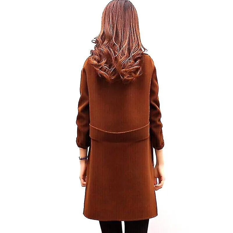 Mezcla de lana para mujer abrigo largo solapa delgada más tamaño cachemira otoño invierno abrigo largo