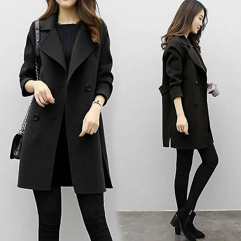 Mezcla de lana para mujer abrigo largo solapa delgada más tamaño cachemira otoño invierno abrigo largo