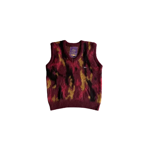 Mohair Knit Red Yellow Black Camo Sweater Vest