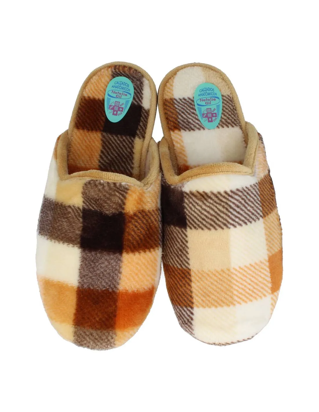 NATALIA  ZAPATILLAS DE CASA CUADROS 5000 CUERO