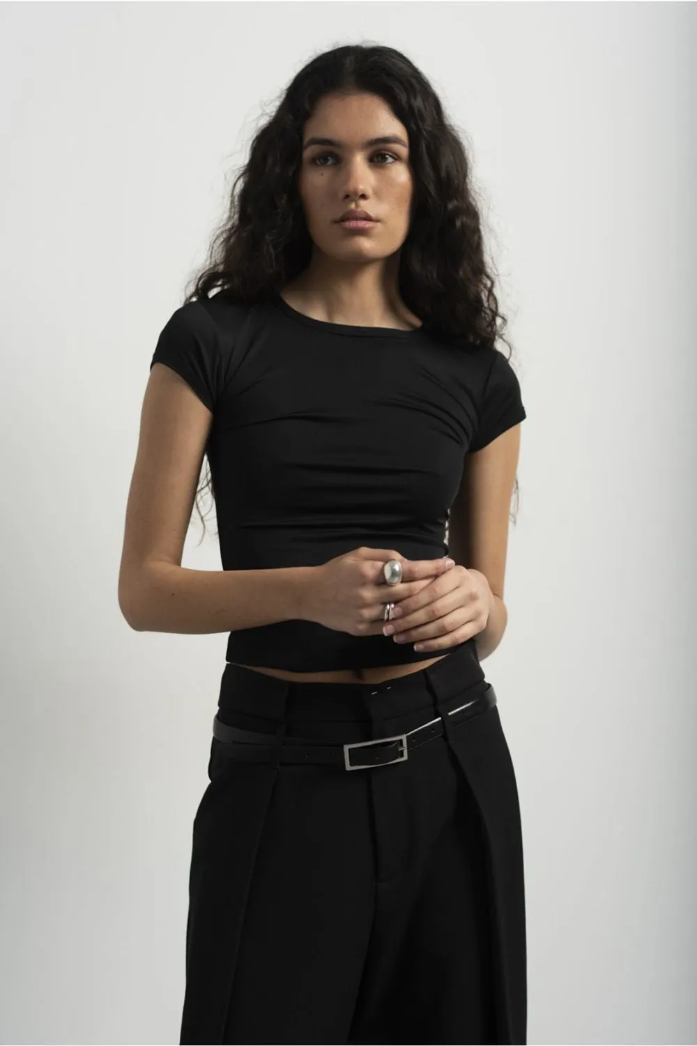 Pantalón pinzas de color negro, pantalones de vestir elegantes para mujer de Emarola & Co