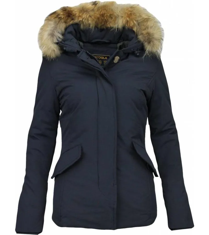 PARKAS MUJER  MUJERES ABRIGO DE INVIERNO  CAPUCHA PELO PEQUEñA  AZUL