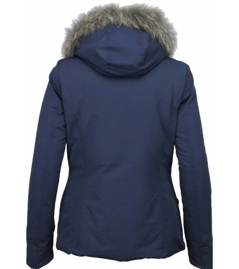 PARKAS MUJER  MUJERES ABRIGO DE INVIERNO  CAPUCHA PELO PEQUEñA  AZUL