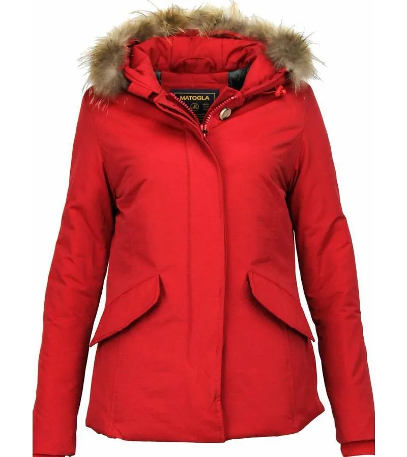 PARKAS MUJER MUJERES ABRIGO DE INVIERNO  CAPUCHA PELO PEQUEñA  ROJO