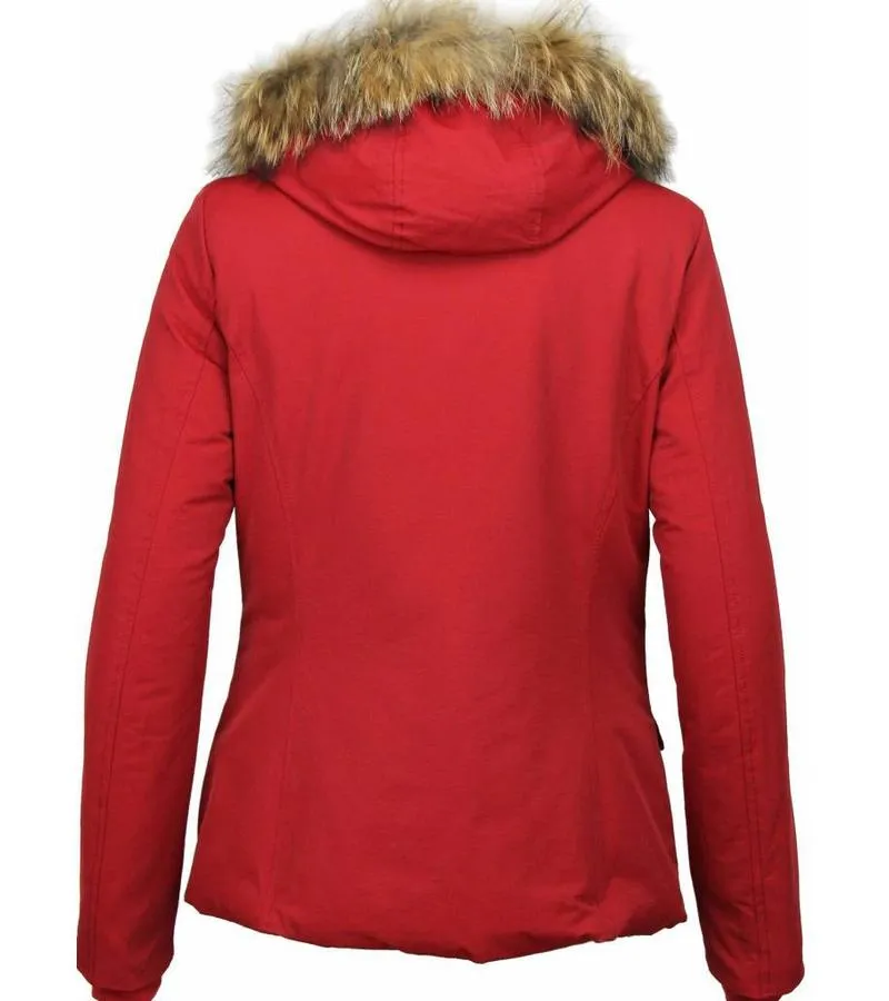 PARKAS MUJER MUJERES ABRIGO DE INVIERNO  CAPUCHA PELO PEQUEñA  ROJO