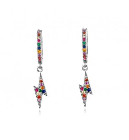 Pendientes en plata de ley Aro y Rayo circonitas multicolor