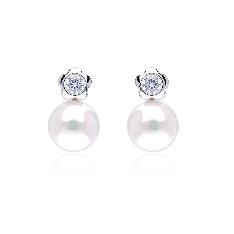 Pendientes "Petals" Oro  Blanco 18k perla y circonita