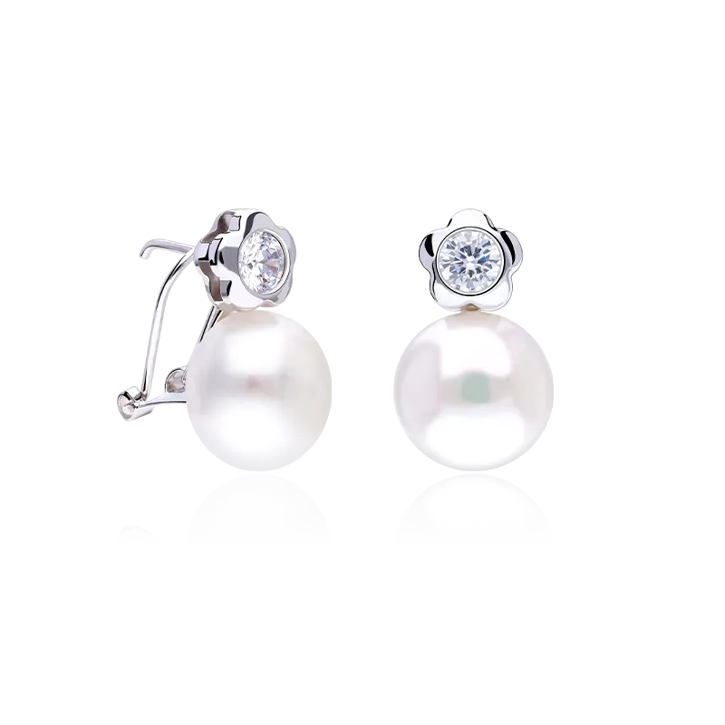 Pendientes "Petals" Oro  Blanco 18k perla y circonita