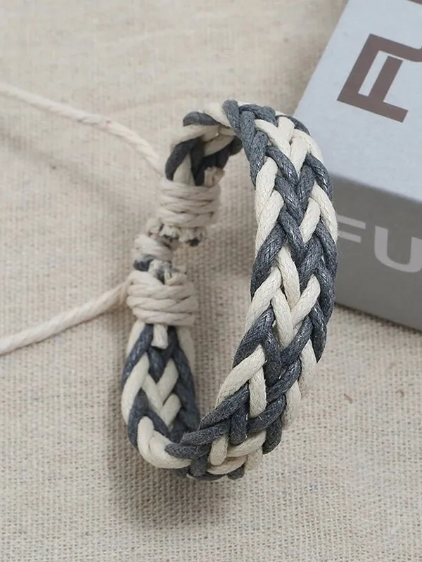 Pulsera Étnica De Cuerda Tejida Gruesa
