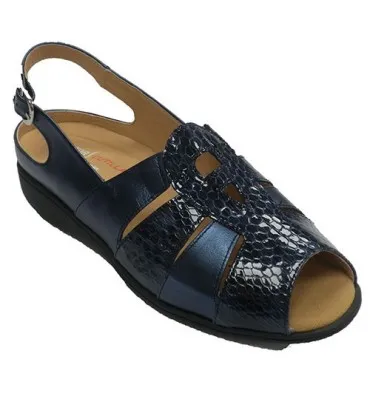 Sandalias mujer combinada piel y charol Doctor Cutillas en azul marino