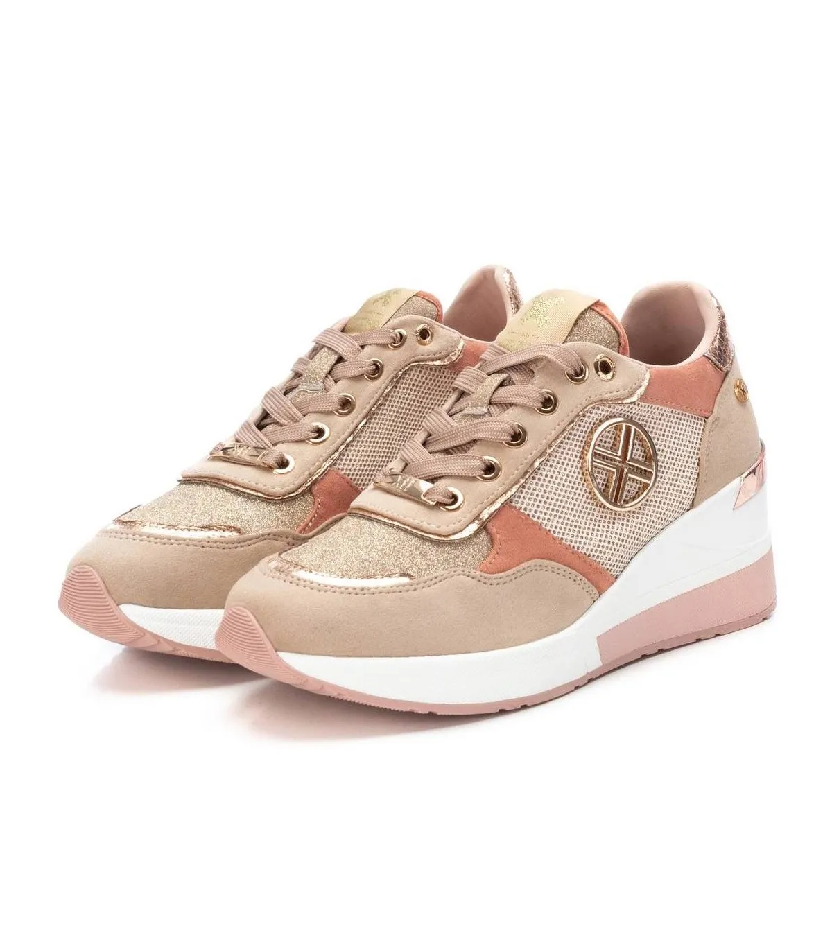 Sneakers en beige con cuña de mujer
