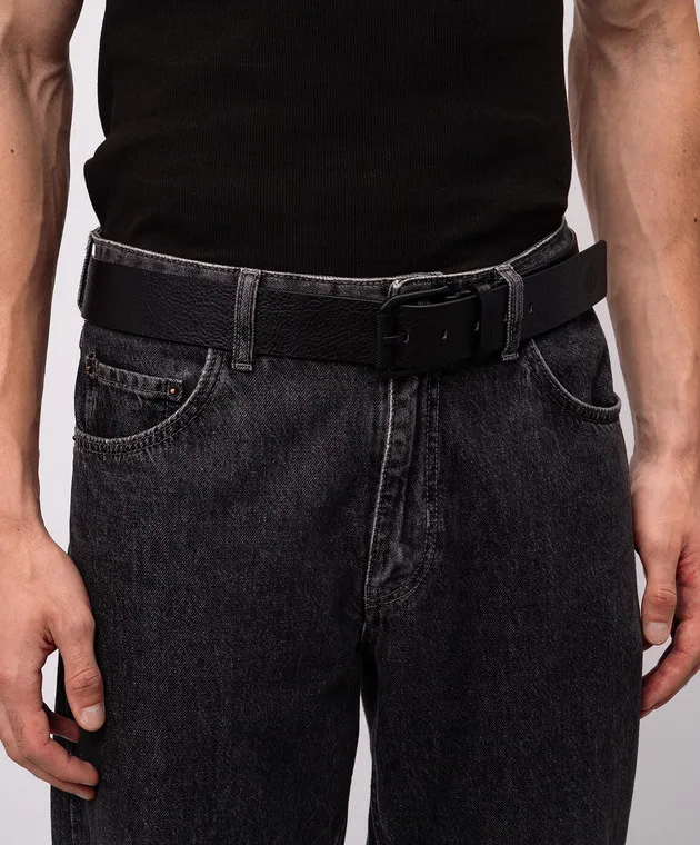 Stone Island Black leather strap with embossed logo