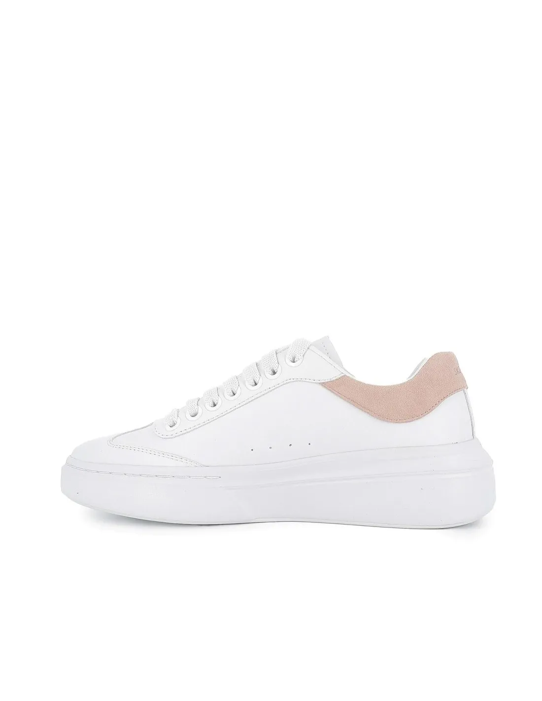 Tenis piel cordones suela cuña mujer blanca y rosa contraste Skechers
