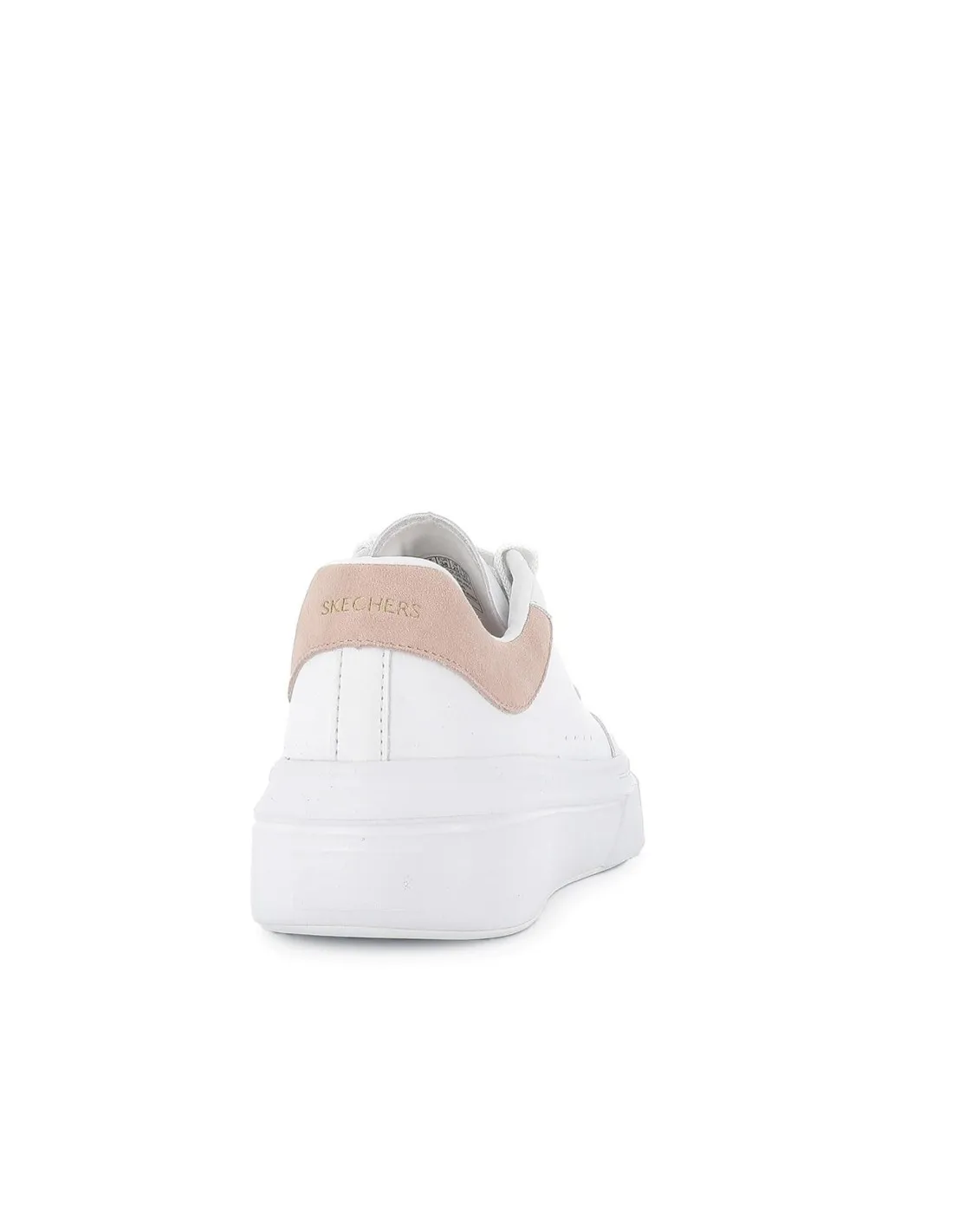 Tenis piel cordones suela cuña mujer blanca y rosa contraste Skechers