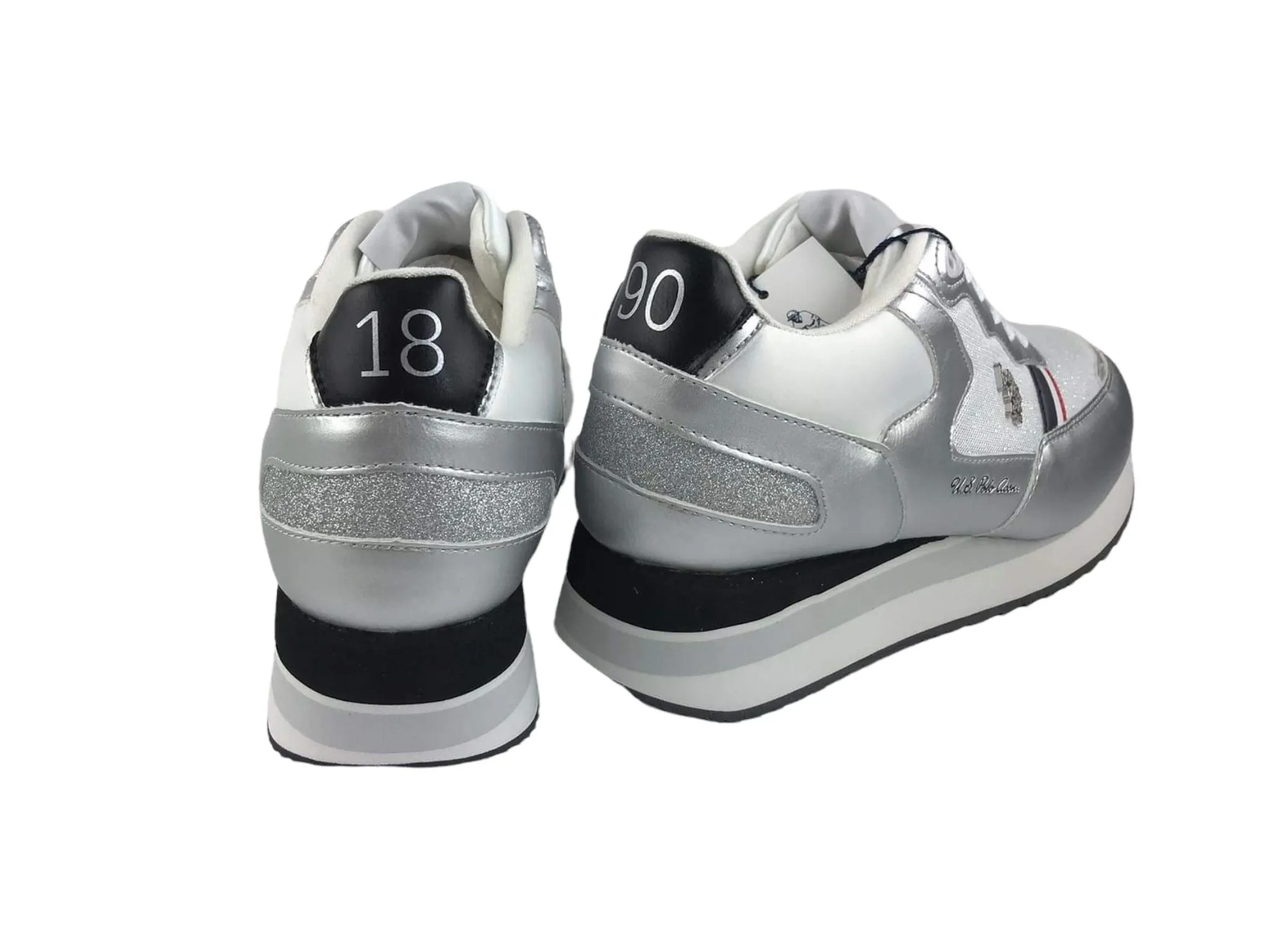 U.S.PoloAssn. | Sneakers mujer con cordones gris plata y marino ecopiel SYL