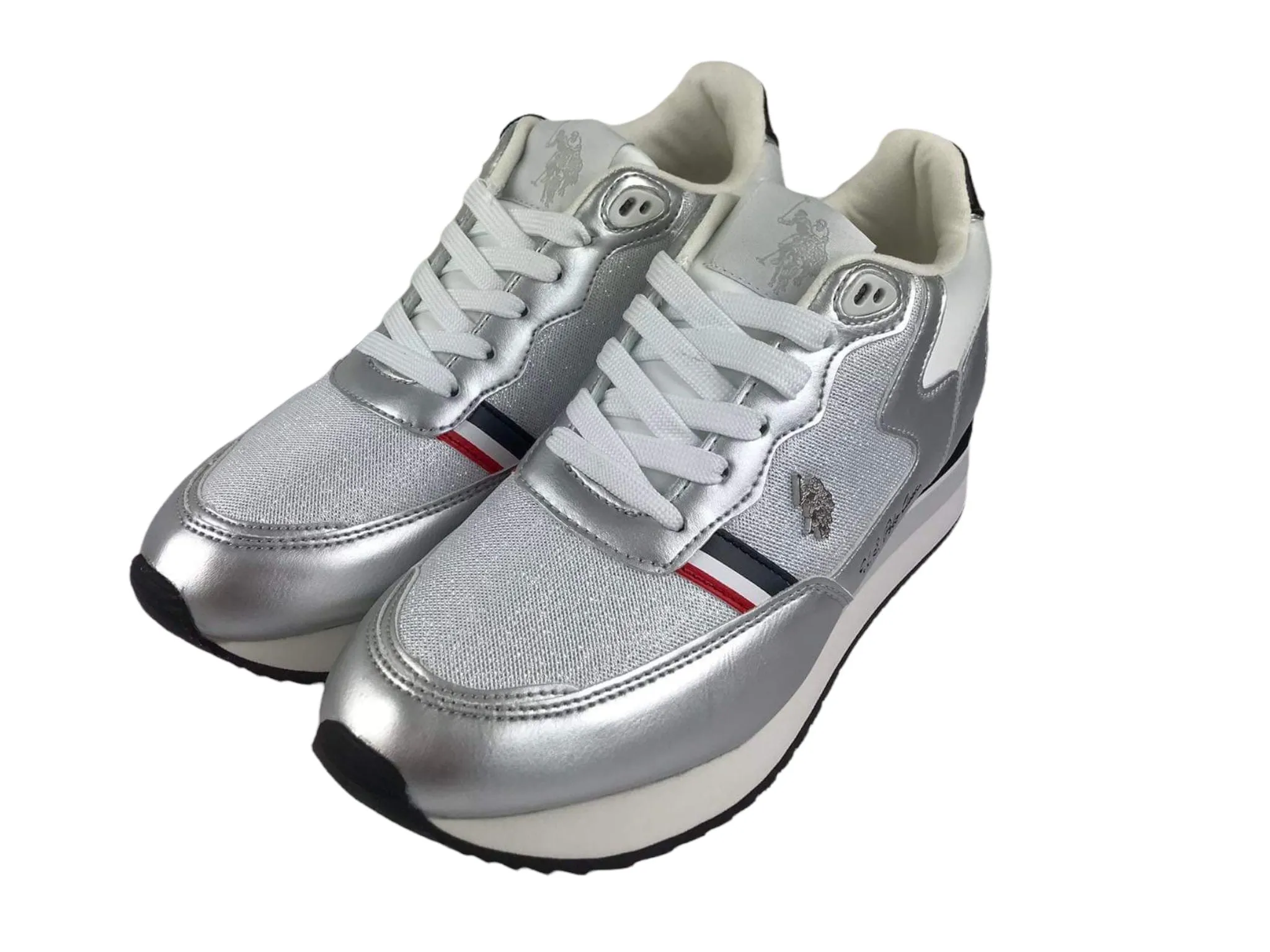 U.S.PoloAssn. | Sneakers mujer con cordones gris plata y marino ecopiel SYL