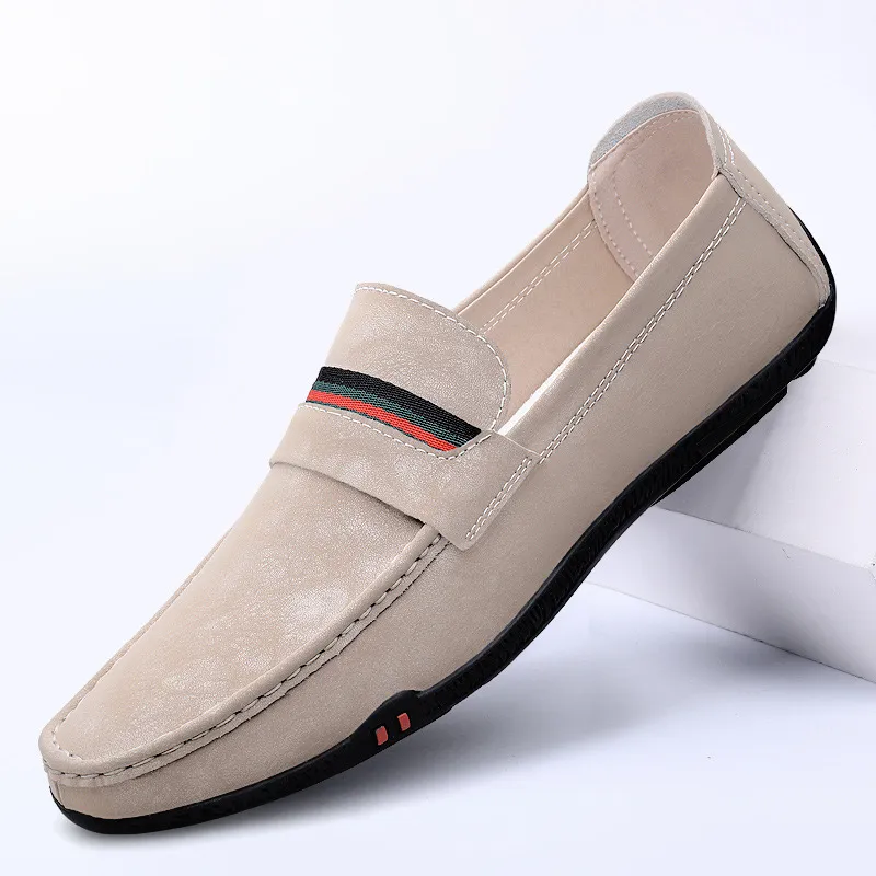Vestido diseñador para hombre a rayas de cuero genuino 2023 marca de la oficina de moda mocasines zapatos conductores mocasin ma