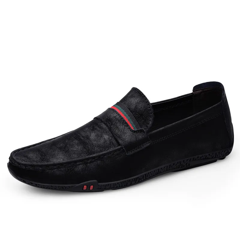 Vestido diseñador para hombre a rayas de cuero genuino 2023 marca de la oficina de moda mocasines zapatos conductores mocasin ma