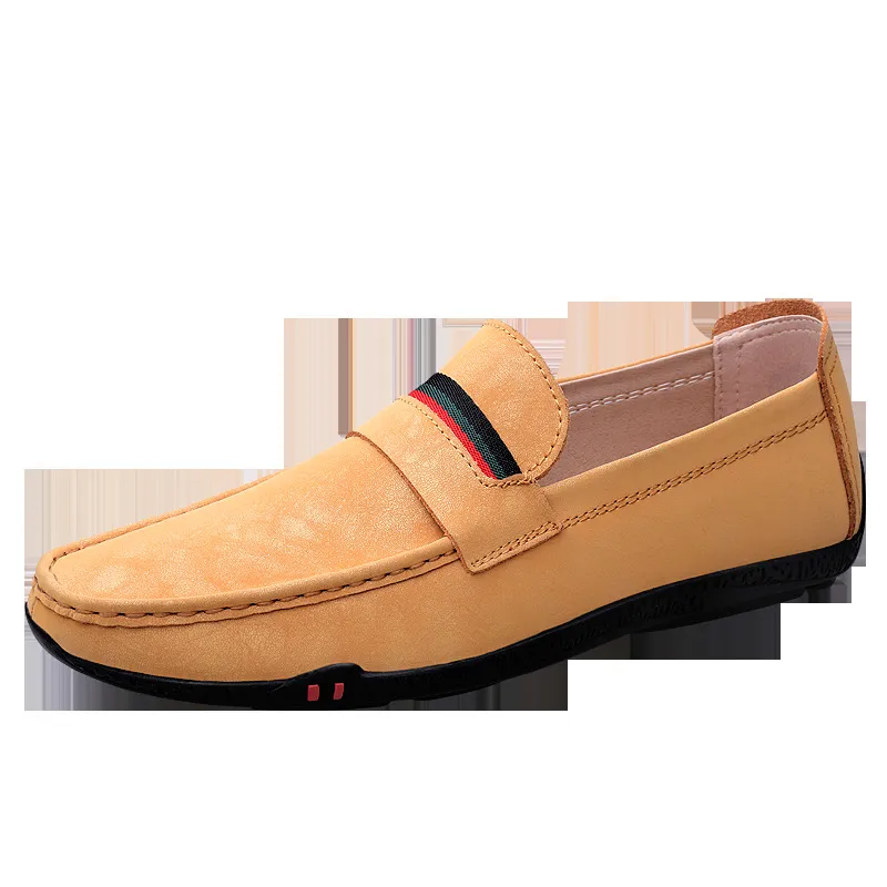 Vestido diseñador para hombre a rayas de cuero genuino 2023 marca de la oficina de moda mocasines zapatos conductores mocasin ma