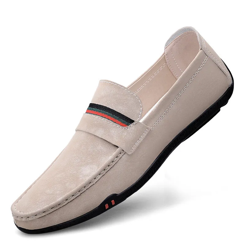 Vestido diseñador para hombre a rayas de cuero genuino 2023 marca de la oficina de moda mocasines zapatos conductores mocasin ma