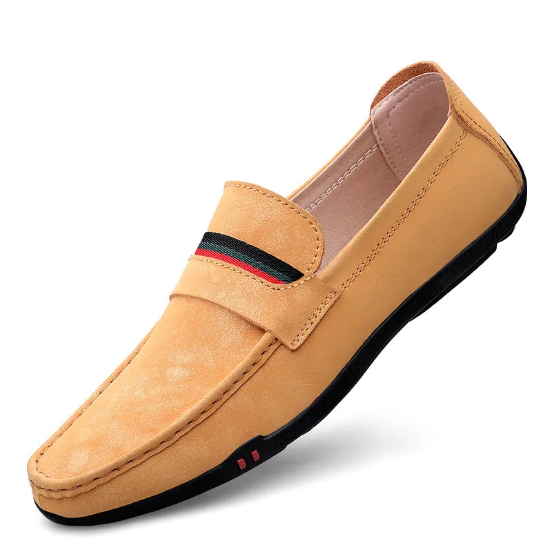 Vestido diseñador para hombre a rayas de cuero genuino 2023 marca de la oficina de moda mocasines zapatos conductores mocasin ma