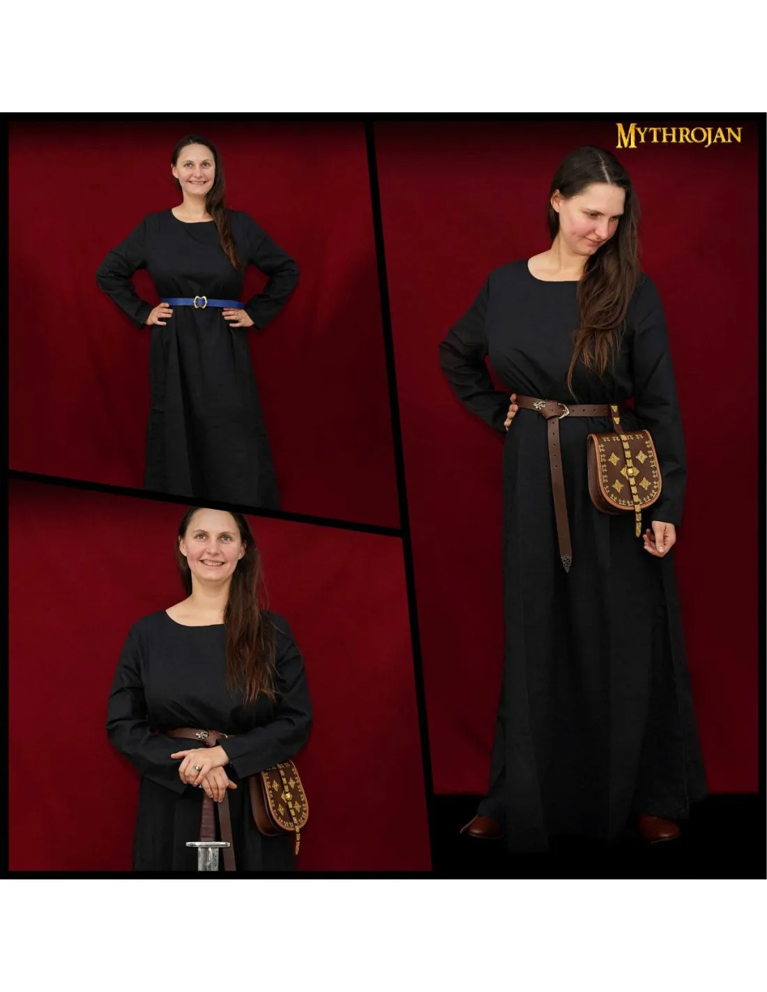 VESTIDO MEDIEVAL LARGO SIGLOS XXV, NEGRO
