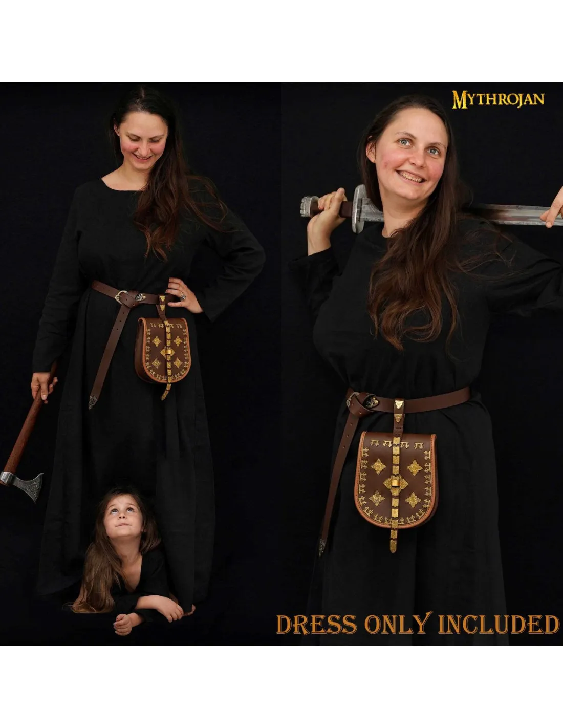 VESTIDO MEDIEVAL LARGO SIGLOS XXV, NEGRO