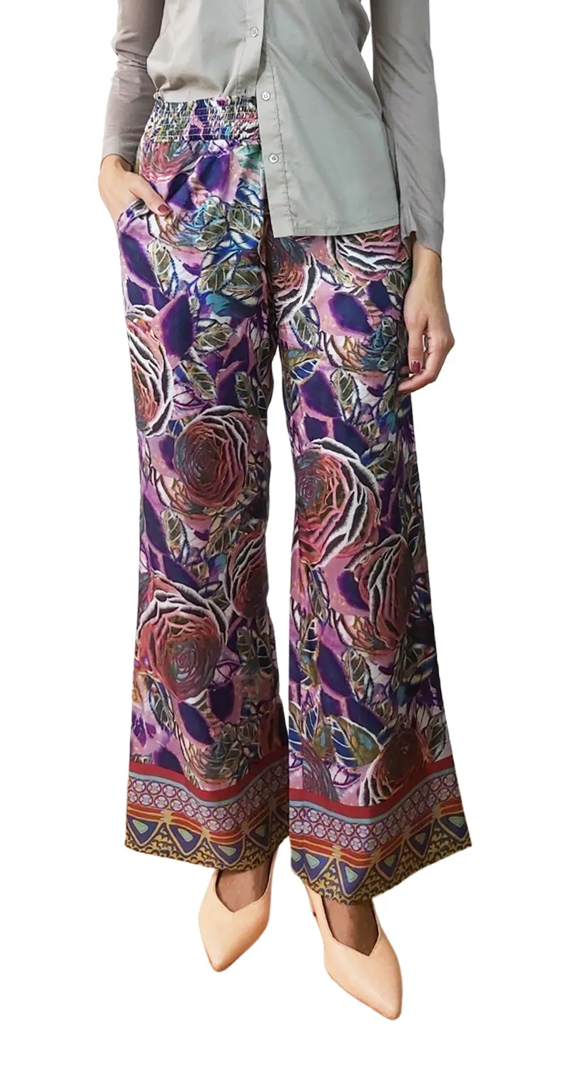 VINTAGE Pantalón Seda Flores