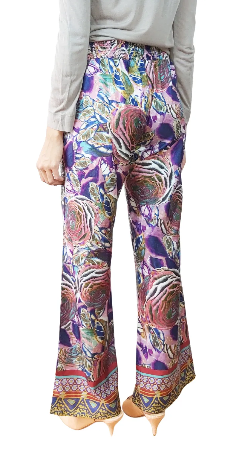 VINTAGE Pantalón Seda Flores
