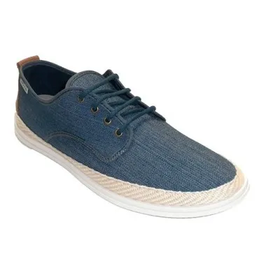 Zapatilla cordones hombre de lona ribete cáñamo Muro en azul