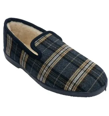 Zapatilla cuadros hombre cerrada lana Soca en azul