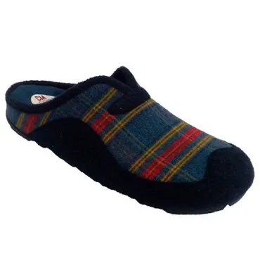 Zapatilla hombre invierno abierta detrás rayas de colores Calzamur en azul marino
