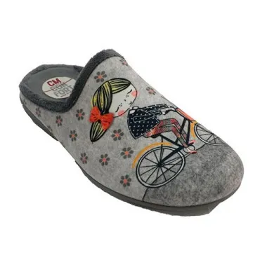 Zapatilla mujer abierta por detrás niña en bicicleta Calzamur en gris
