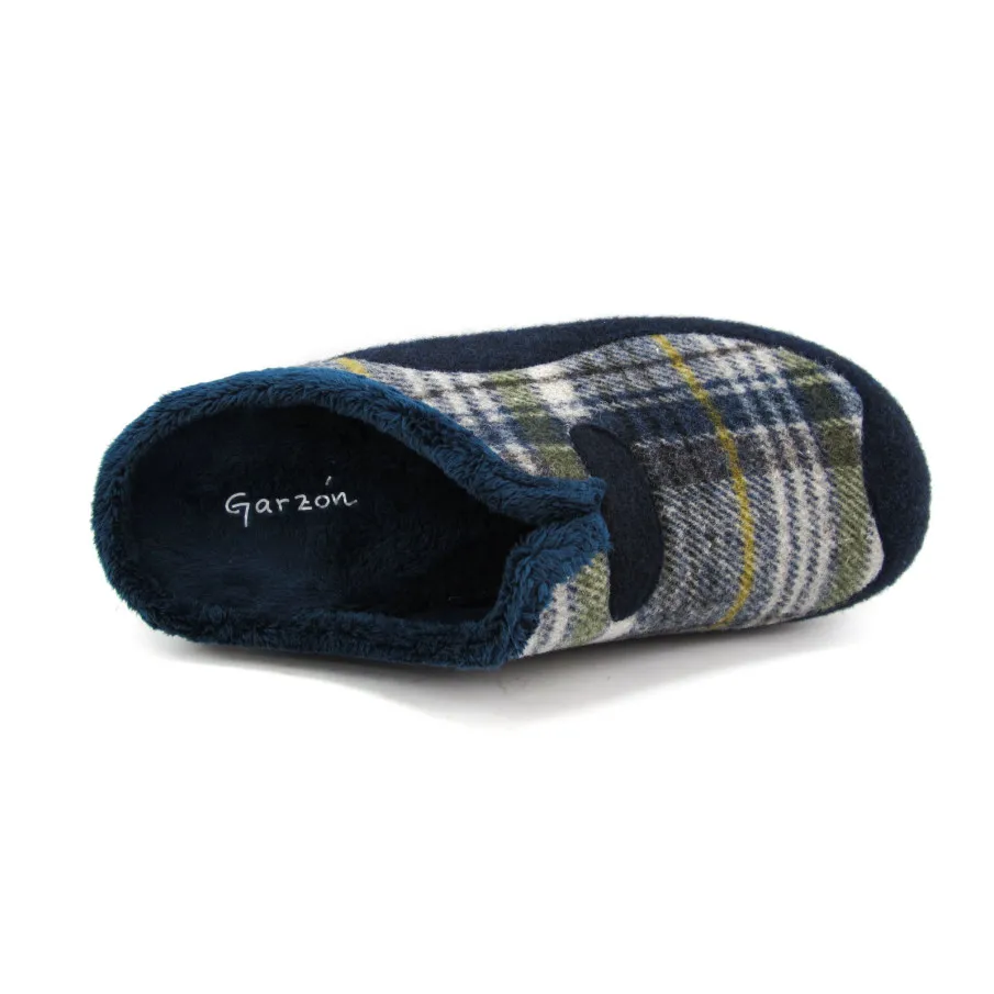 ZAPATILLAS HOGAR HOMBRE GARZÓN CUADROS MARINO