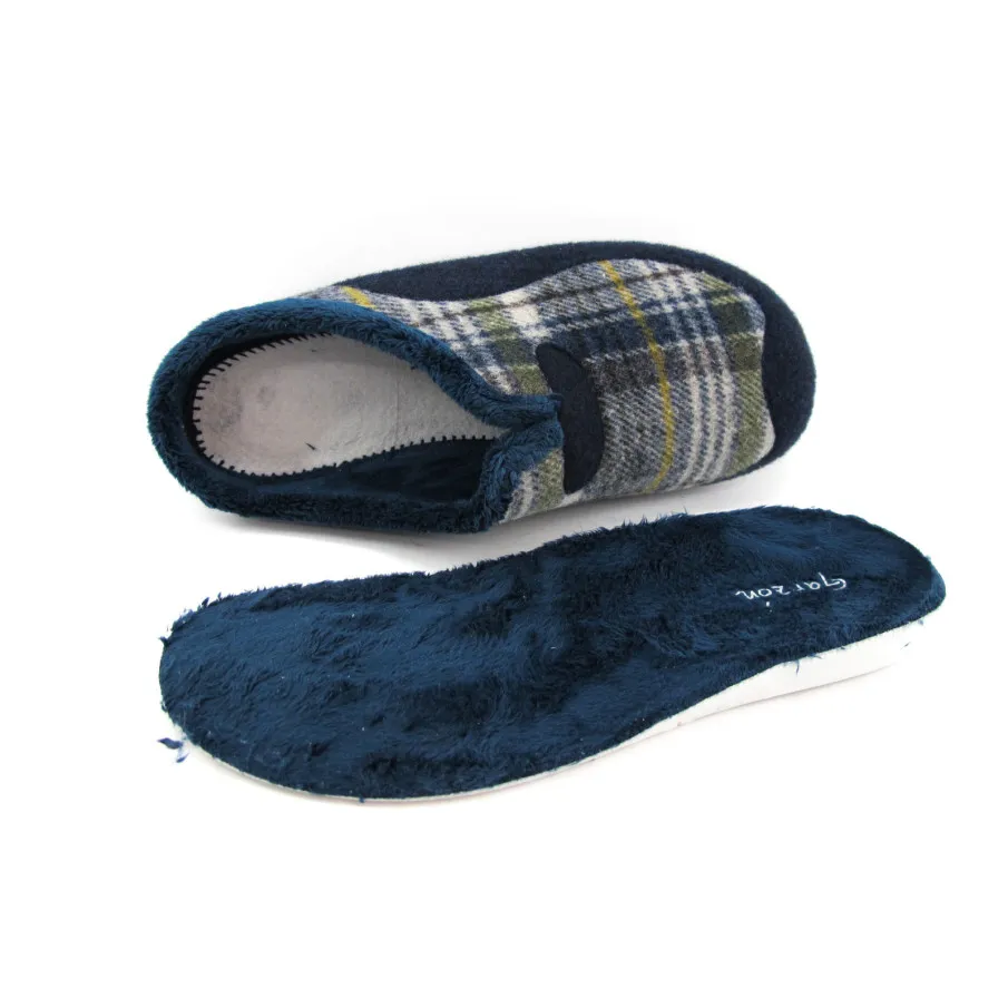 ZAPATILLAS HOGAR HOMBRE GARZÓN CUADROS MARINO