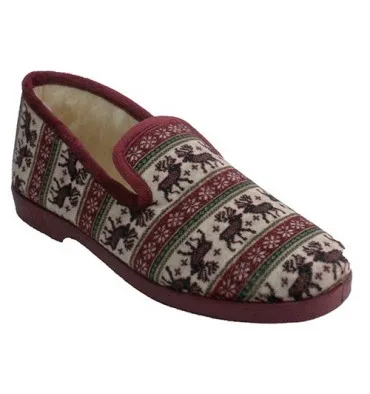 Zapatillas mujer cerradas dibujos nórdicos forro lana Doctor Cutillas en burdeos
