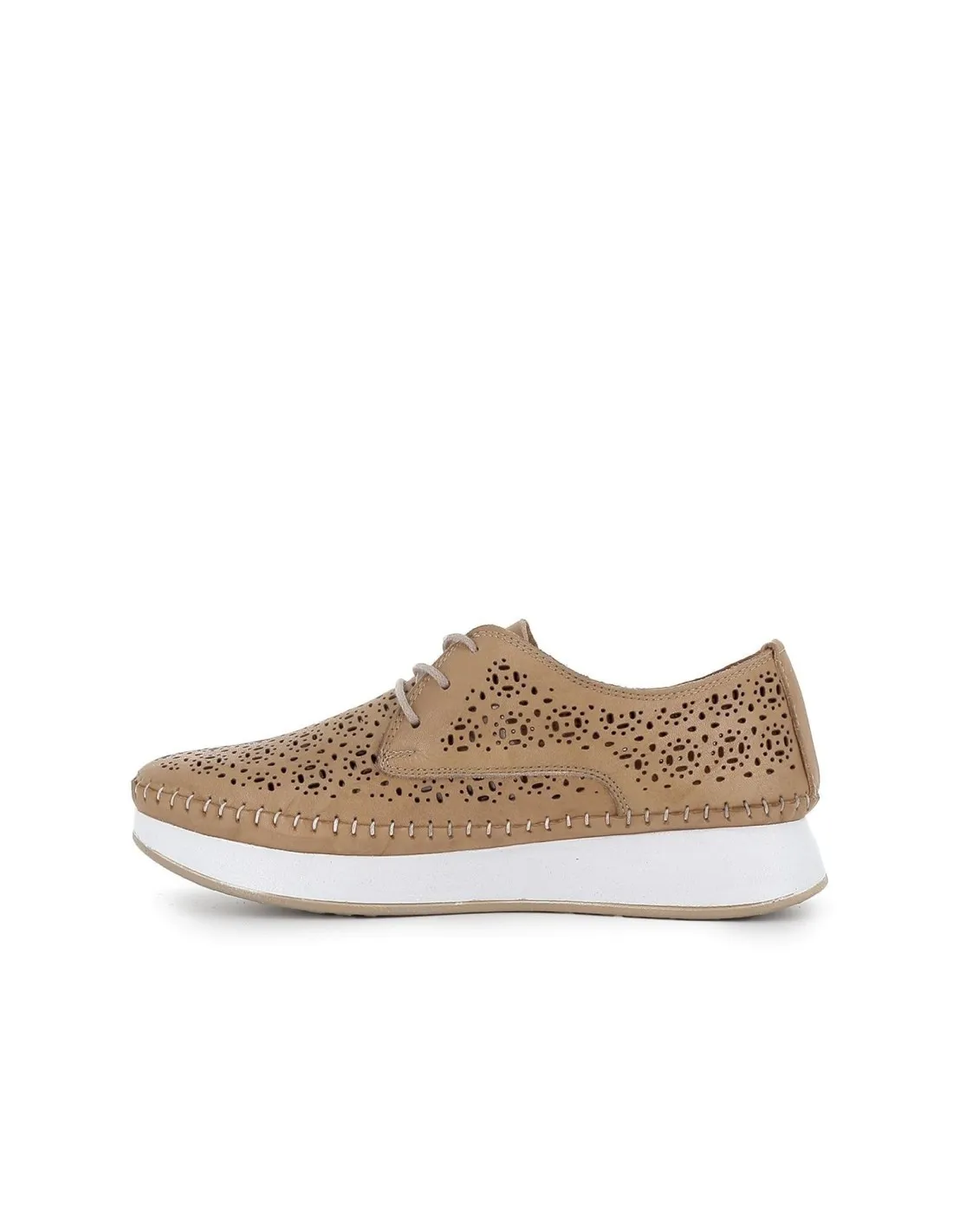 Zapato beige plano cordones con calados mujer  Erase