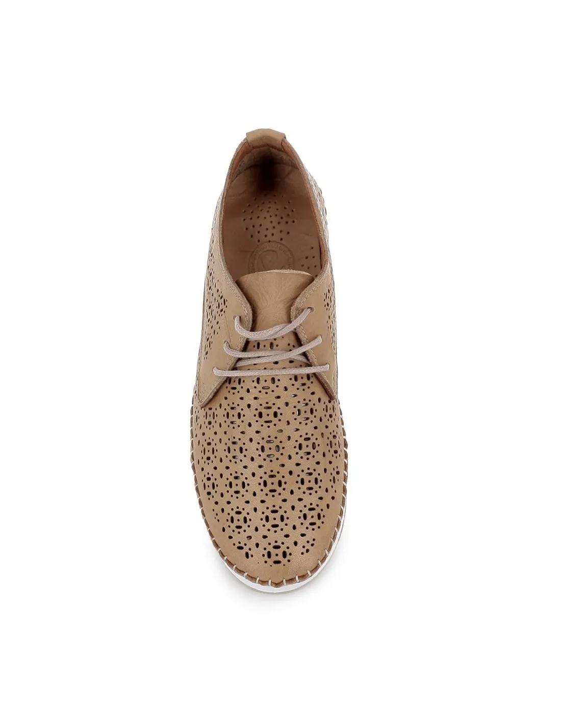 Zapato beige plano cordones con calados mujer  Erase