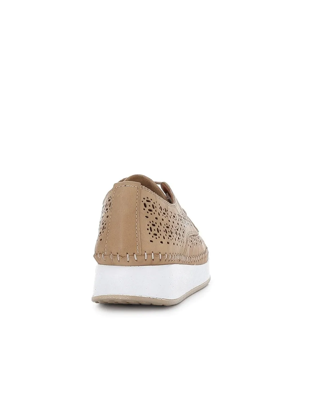 Zapato beige plano cordones con calados mujer  Erase