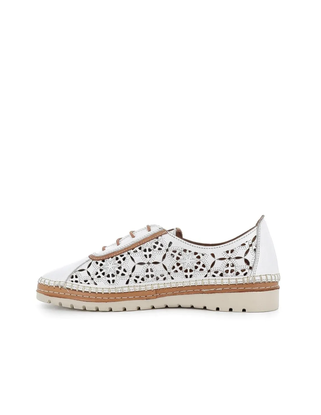 Zapato blanco plano cordones con calados geométricos mujer  Erase