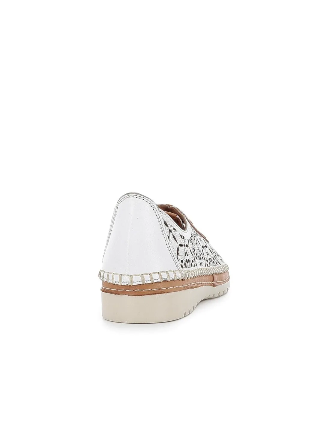 Zapato blanco plano cordones con calados geométricos mujer  Erase