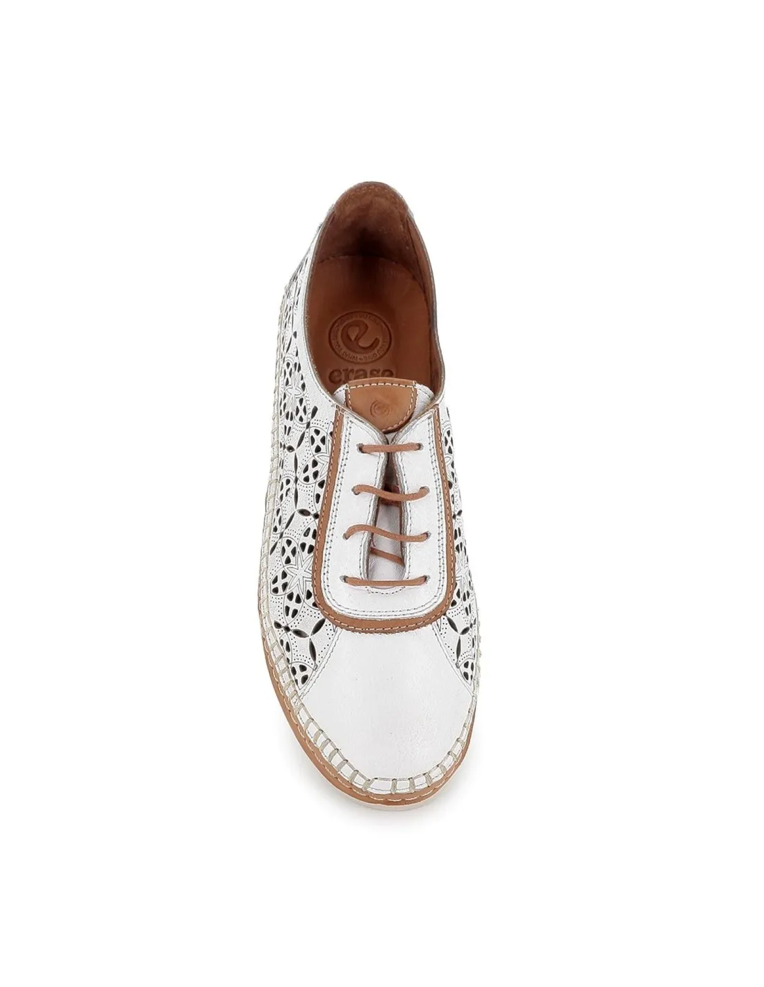 Zapato blanco plano cordones con calados geométricos mujer  Erase