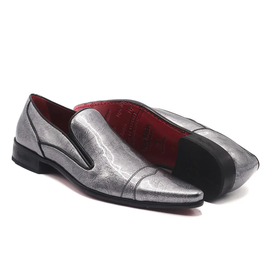 Zapato hombre charol plateado
