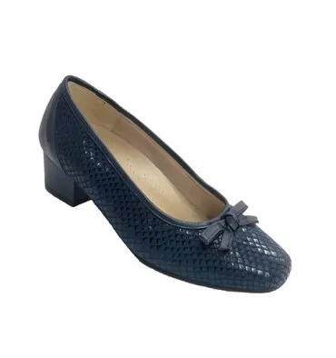 Zapato mujer tipo manoletina tacón medio con lazo plantilla extraíble Doctor Cutillas en azul marino