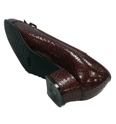 Zapato mujer tipo manoletinas con tacón lazo en empeine Roldán en burdeos
