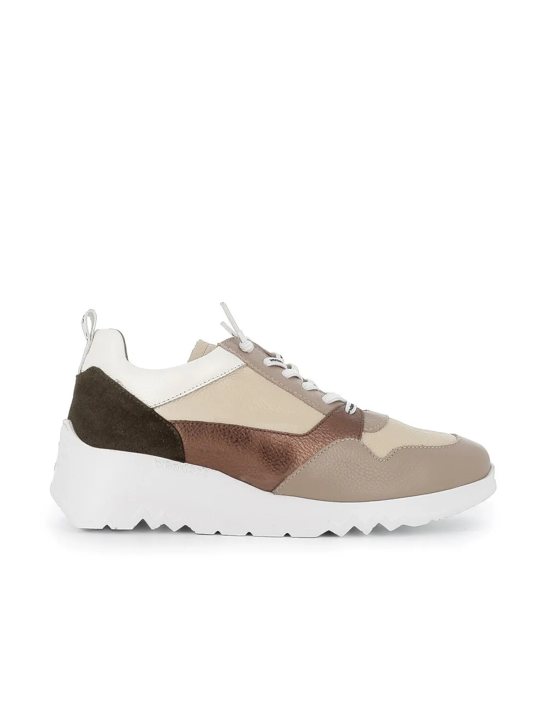 Zapato piel cordones elasticos tricolor taupe mujer  Wonders