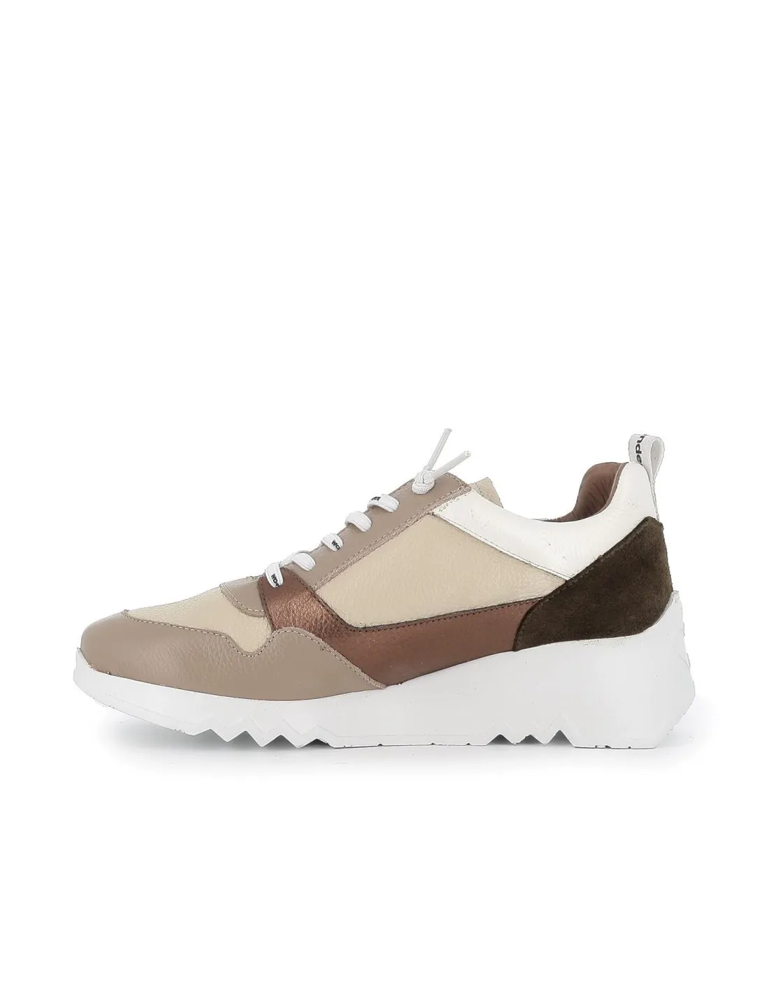 Zapato piel cordones elasticos tricolor taupe mujer  Wonders