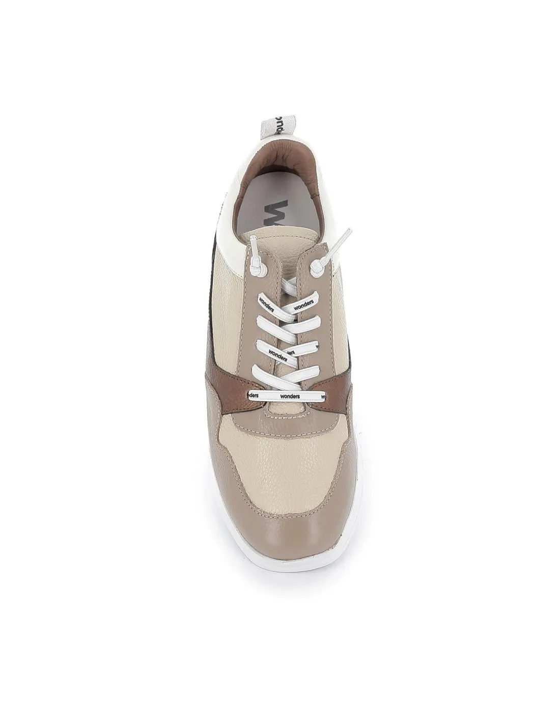 Zapato piel cordones elasticos tricolor taupe mujer  Wonders