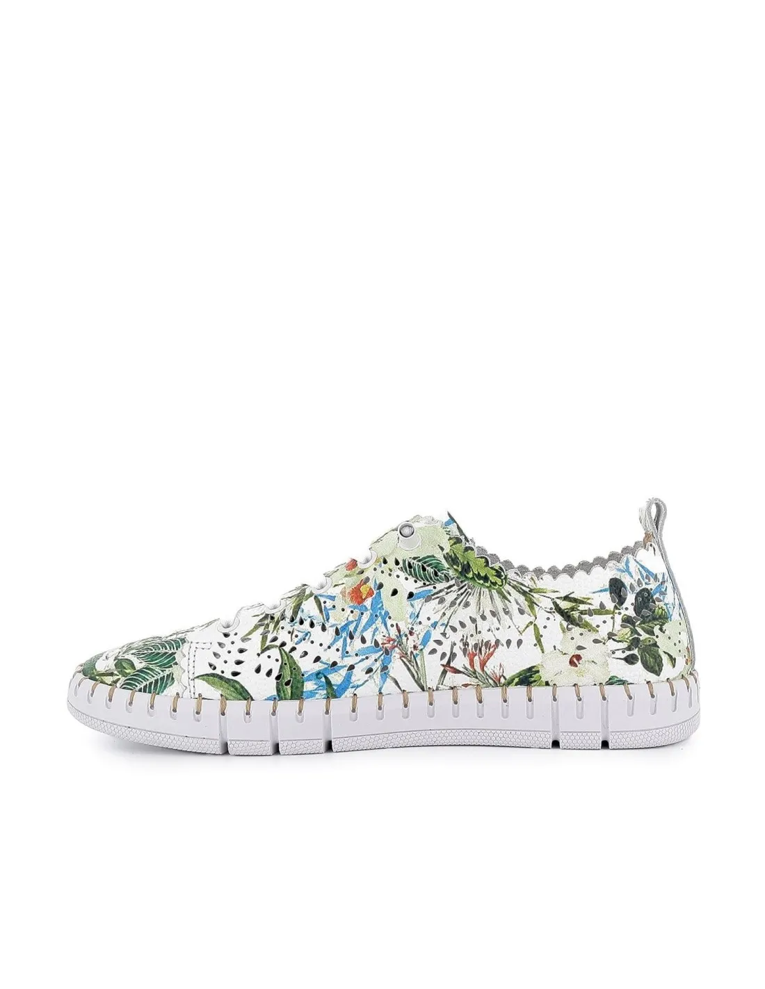 Zapato plano de piel calada con cordones y flores mujer blanco THE HAPPY MONK